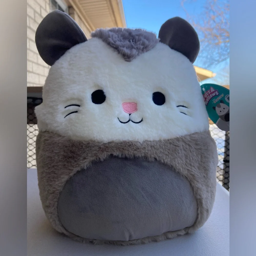 RARE Squishmallows Fuzzamallows Luanne 12" Fluffy White Grey Opossum Rat Mouse - Picture 3 of 17